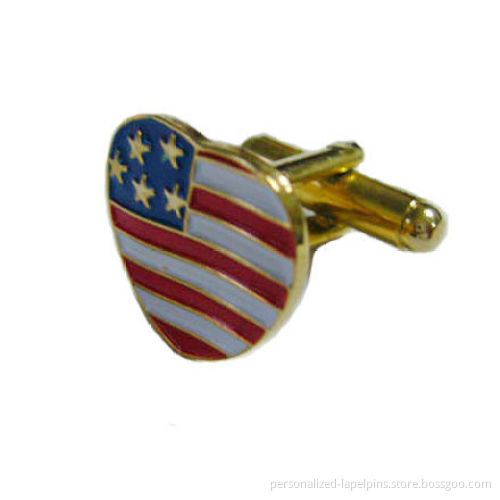 Lacquered Colors And Gold Plated Finish Brass Heart Shape Usa Flag Logo Metal Cufflinks And Tie Clips